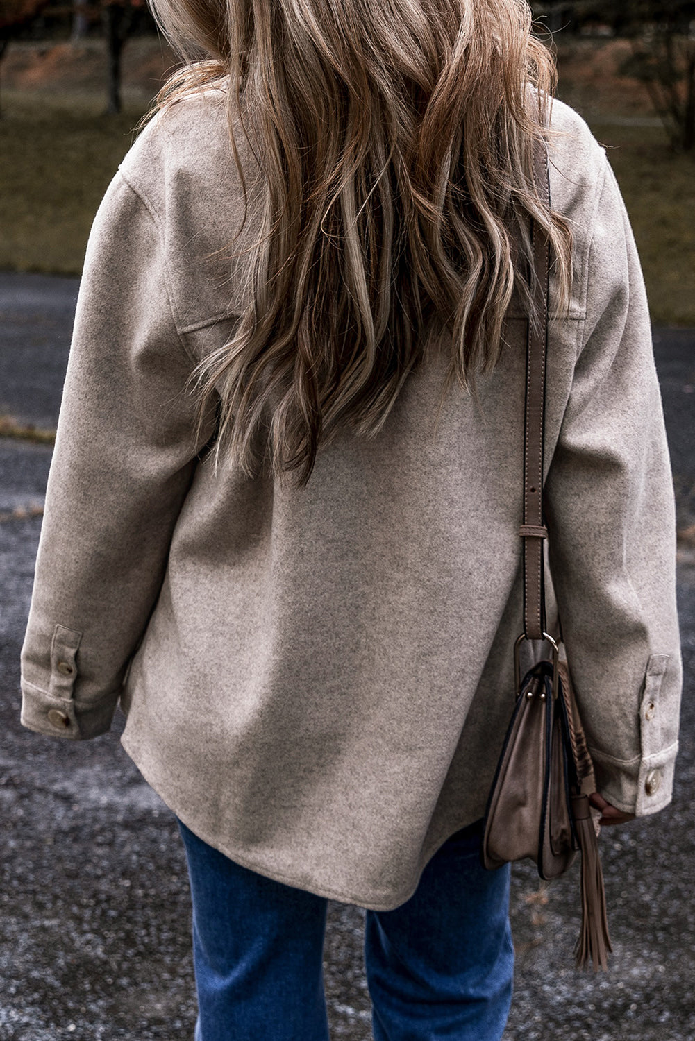 Light Grey Turn Down Collar Flap Pockets Buttoned Shacket Jackets JT's Designer Fashion