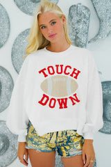 White TOUCH DOWN Football Graphic Pullover Sweatshirt Sweatshirts & Hoodies JT's Designer Fashion