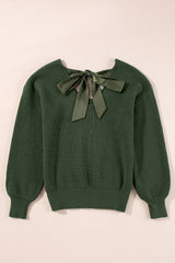 Jungle Green Lantern Sleeve V Neck Knot Back Sweater Sweaters JT's Designer Fashion
