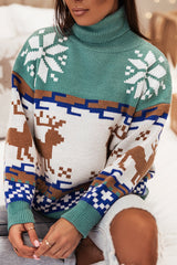 Canton Christmas Reindeer Snowflake Colorblock Turtleneck Sweater Sweaters JT's Designer Fashion