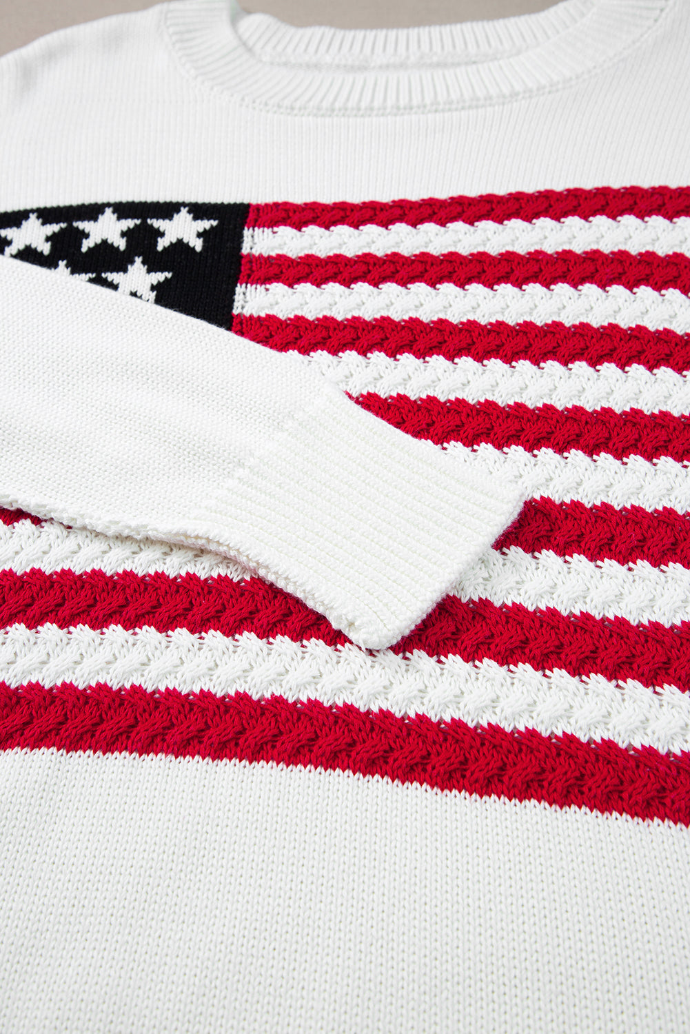 White American Flag Cable Knit Drop Shoulder Sweater Sweaters JT's Designer Fashion