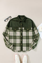 Blackish Green Snap Buttons Colorblock Plaid Shacket Plaid Shackets JT's Designer Fashion
