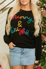 Black Colorful Merry & Bright Tinsel Graphic Sweater Sweaters JT's Designer Fashion