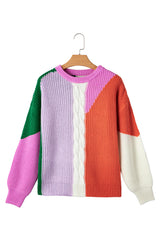 Desert Gold Color Block Textured Knit Drop Shoulder Loose Fit Sweater Sweaters JT's Designer Fashion