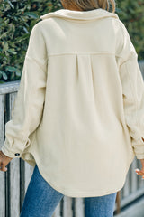 Beige Turn Down Collar Buttoned Shirt Jacket Jackets JT's Designer Fashion