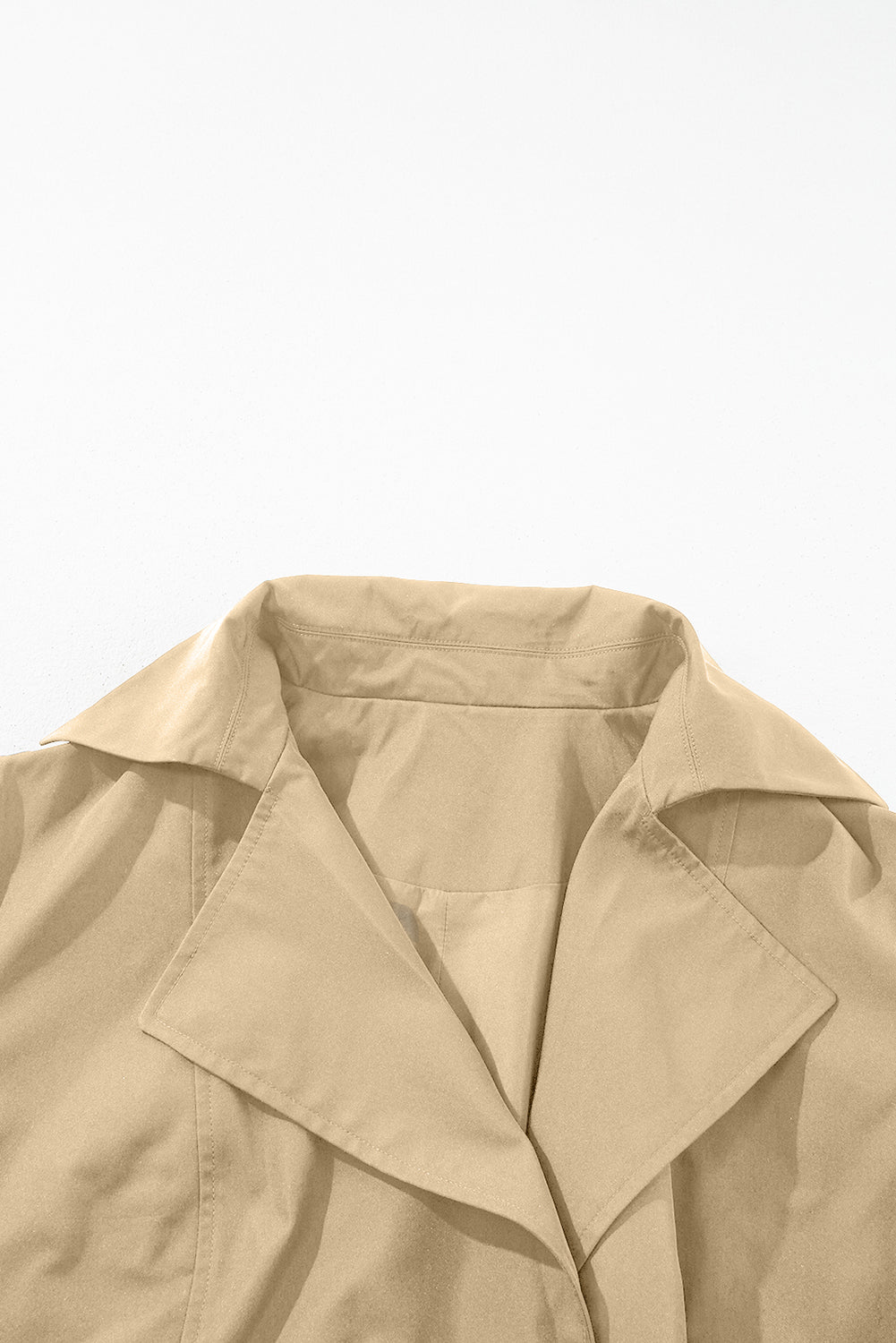 Pale Khaki Solid Color Lapel Collar Waist Tie Wind Coat Coats JT's Designer Fashion
