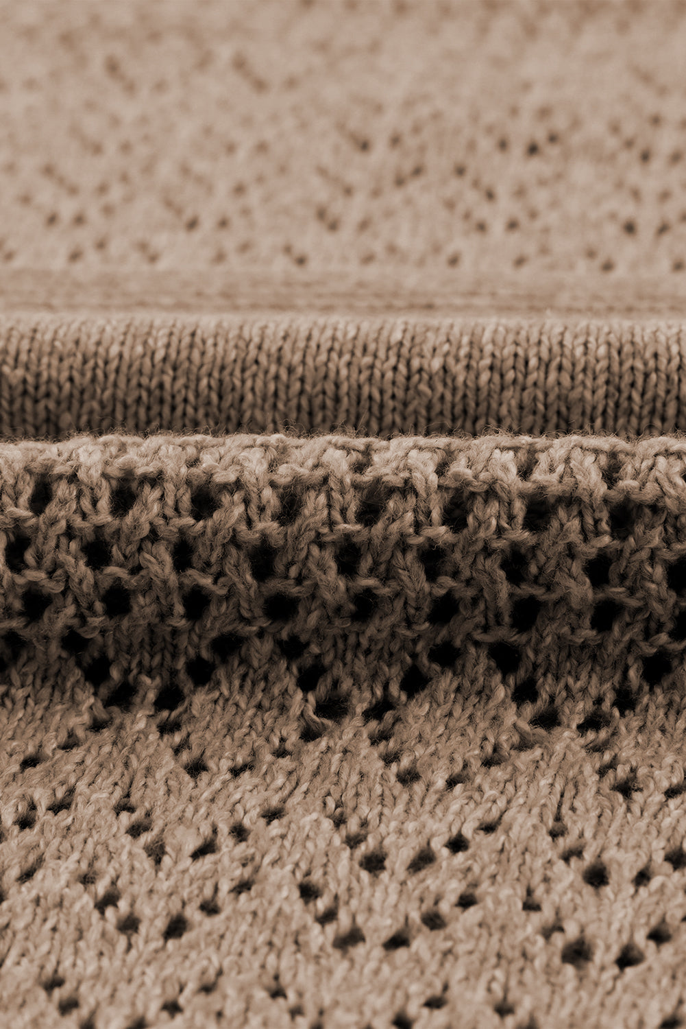 Camel Eyelet Pattern Detail V Neck Drop Shoulder Sweater Sweaters JT's Designer Fashion