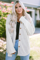 Gray Button Up Contrast Knitted Sleeves Hooded Jacket Gray 80%Polyester+20%Cotton Jackets JT's Designer Fashion