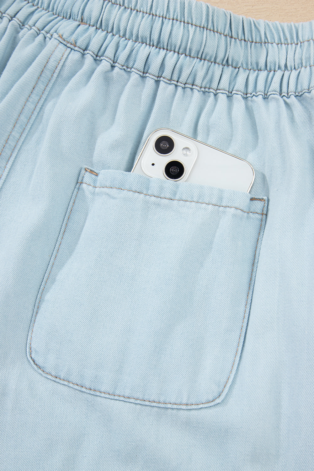 Beau Blue Light Wash Contrast Trim Center Seam Drawstring Elastic Waistband Wide Leg Denim Pants Jeans JT's Designer Fashion