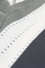 Gray Striped Colorblock V Neck Knitted Sweater Sweaters & Cardigans JT's Designer Fashion