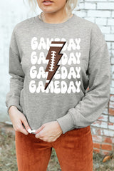 Gray GAME DAY Lightning Rugby Football Print Pullover Sweatshirt Graphic Sweatshirts JT's Designer Fashion