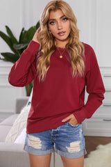 Wine Fiery Red Solid Crew Neck Pullover Sweatshirt Sweatshirts & Hoodies JT's Designer Fashion