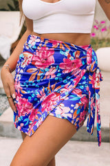 Blue Floral Print Lace-up High Waist Bodycon Mini Skirt Blue 95%Polyester+5%Elastane Skirts & Petticoat JT's Designer Fashion