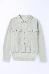 Sky Blue Raw Hem Flap Pockets Cropped Corduroy Jacket Jackets JT's Designer Fashion