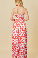 Pink Floral Print Twisted Bandeau Keyhole Pleated Wide Leg Jumpsuit Jumpsuits & Rompers JT's Designer Fashion