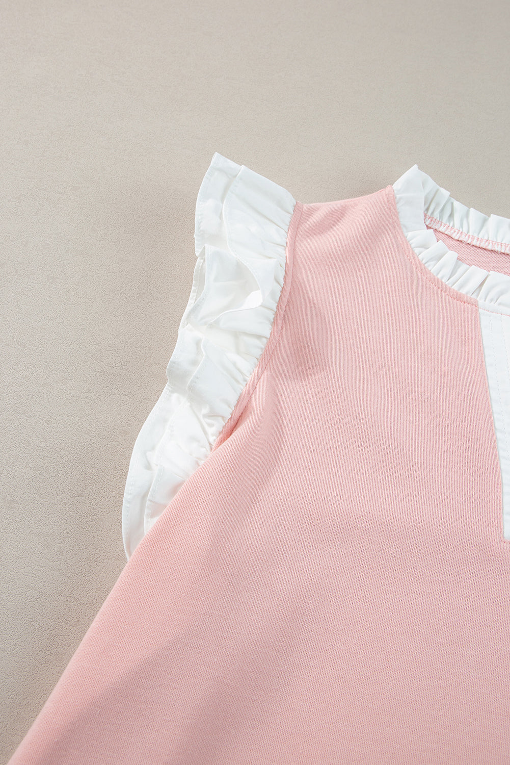 Light Pink Contrast Trim Ruffled Top and Drawstring Shorts Set Short Sets JT's Designer Fashion