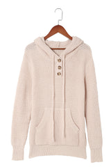 Apricot Waffle Knit Buttons Hooded Sweater with Pocket Sweaters & Cardigans JT's Designer Fashion