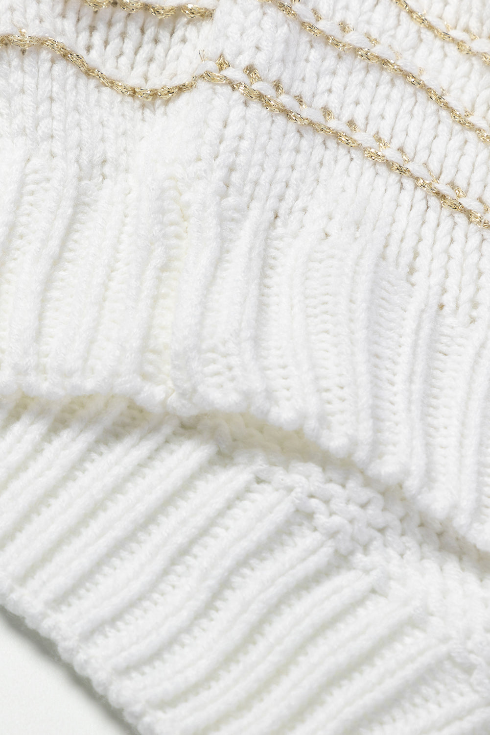 White Striped Knit Puff Sleeve Casual Sweater Sweaters JT's Designer Fashion