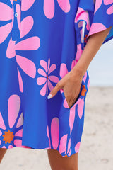 Blue Summer Flower Print Shirt Collar Button Front Loose Romper Jumpsuits & Rompers JT's Designer Fashion