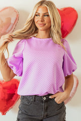 Phalaenopsis Solid Textured O Neck Puff Sleeve Blouse Blouses & Shirts JT's Designer Fashion