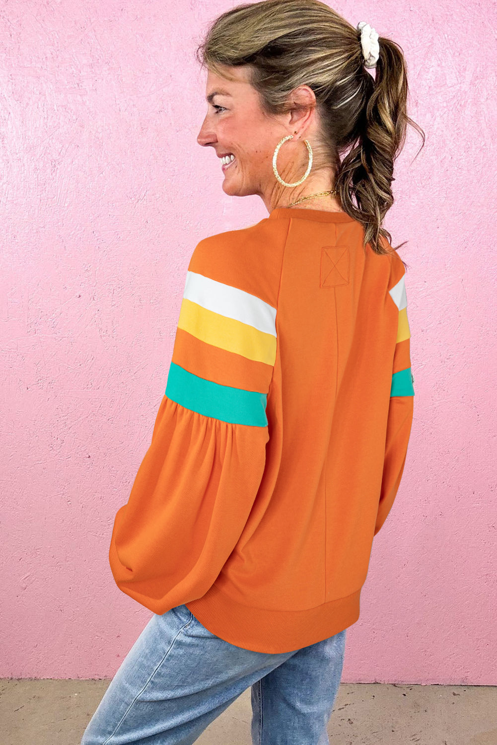 Flamingo Color Block Sleeve Exposed Seam Raglan Sweatshirt Sweatshirts & Hoodies JT's Designer Fashion
