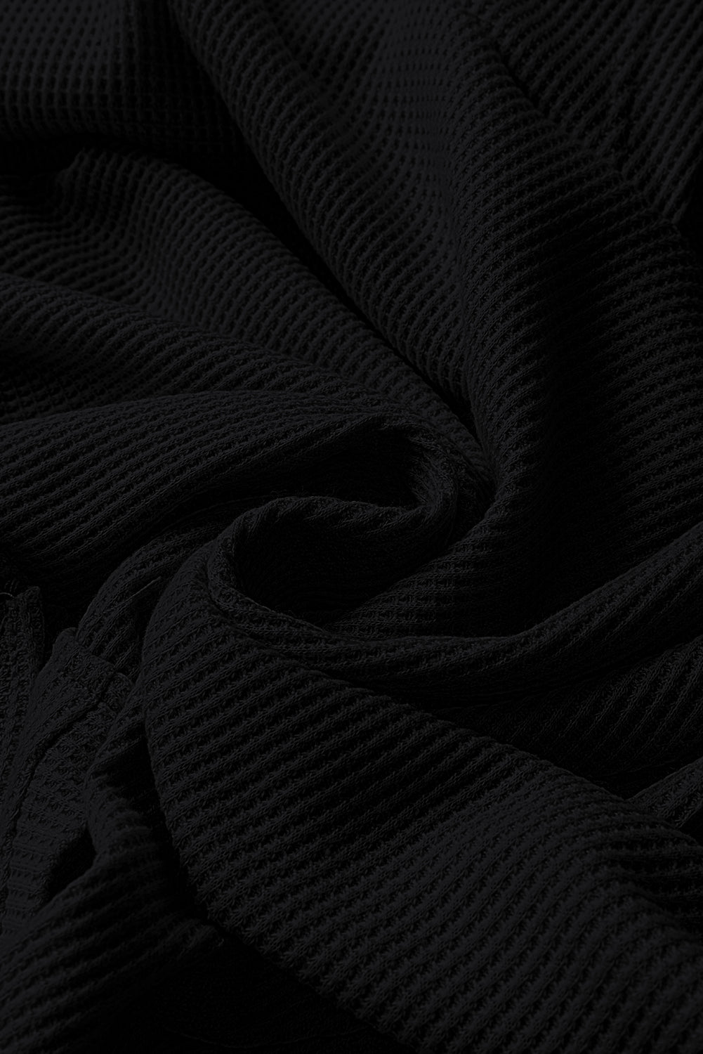 Black Waffle Knit Fleece Lined High Low Oversized Hoodie Sweatshirts & Hoodies JT's Designer Fashion