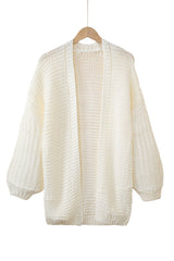 White Chunky Oversize Knit Drop Shoulder Puff Sleeve Cardigan Cardigans JT's Designer Fashion