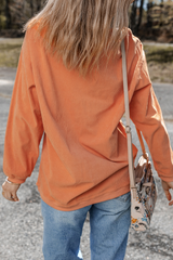 Orange Thankful Ribbed Crew Neck Thanksgiving Sweatshirt Graphic Sweatshirts JT's Designer Fashion