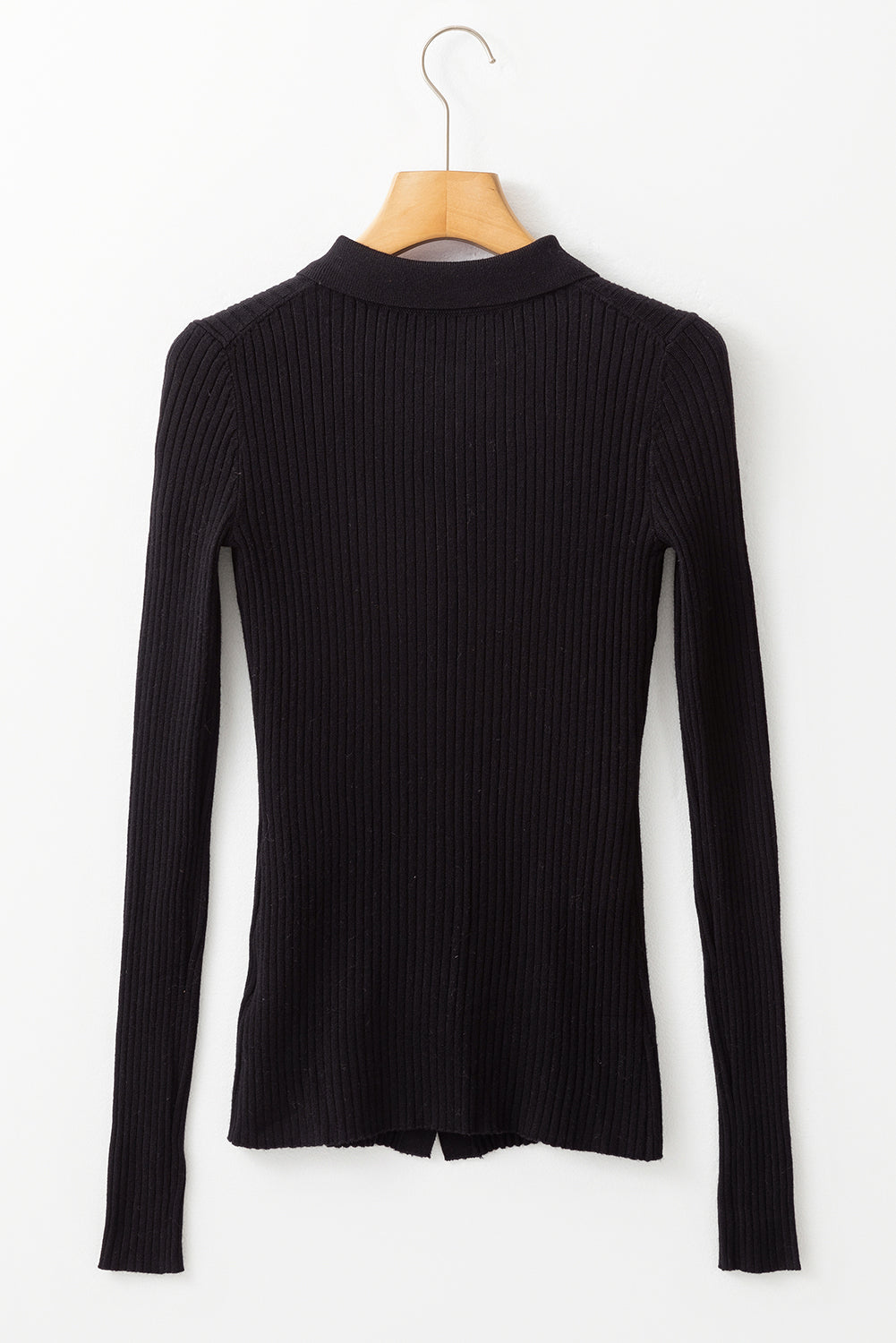 Black Ribbed Knit Collared Slim Fit Sweater Cardigan Cardigans JT's Designer Fashion