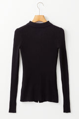 Black Ribbed Knit Collared Slim Fit Sweater Cardigan Cardigans JT's Designer Fashion