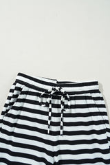 Black Stripe Lace-up Waist Casual Flared Pants Pants & Culotte JT's Designer Fashion