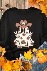 Black Halloween Floral Ghost Print Pullover Graphic Sweatshirt Graphic Sweatshirts JT's Designer Fashion