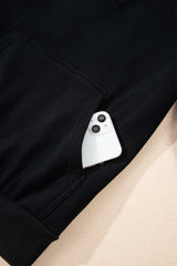 Black Button Drawstring Hooded Pullover and Casual Short Set Short Sets JT's Designer Fashion