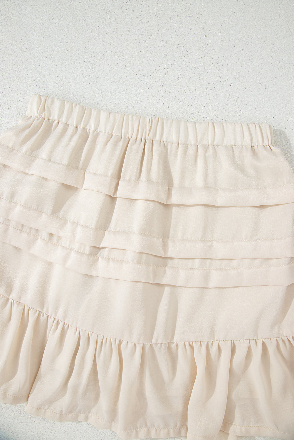 Beige Tiered Ruffled Hemline Elastic Waist Mini Skirt Skirts & Petticoat JT's Designer Fashion