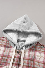 Multicolour Plaid Flap Pocket Hooded Raw Hem Jacket Plaid Shackets JT's Designer Fashion