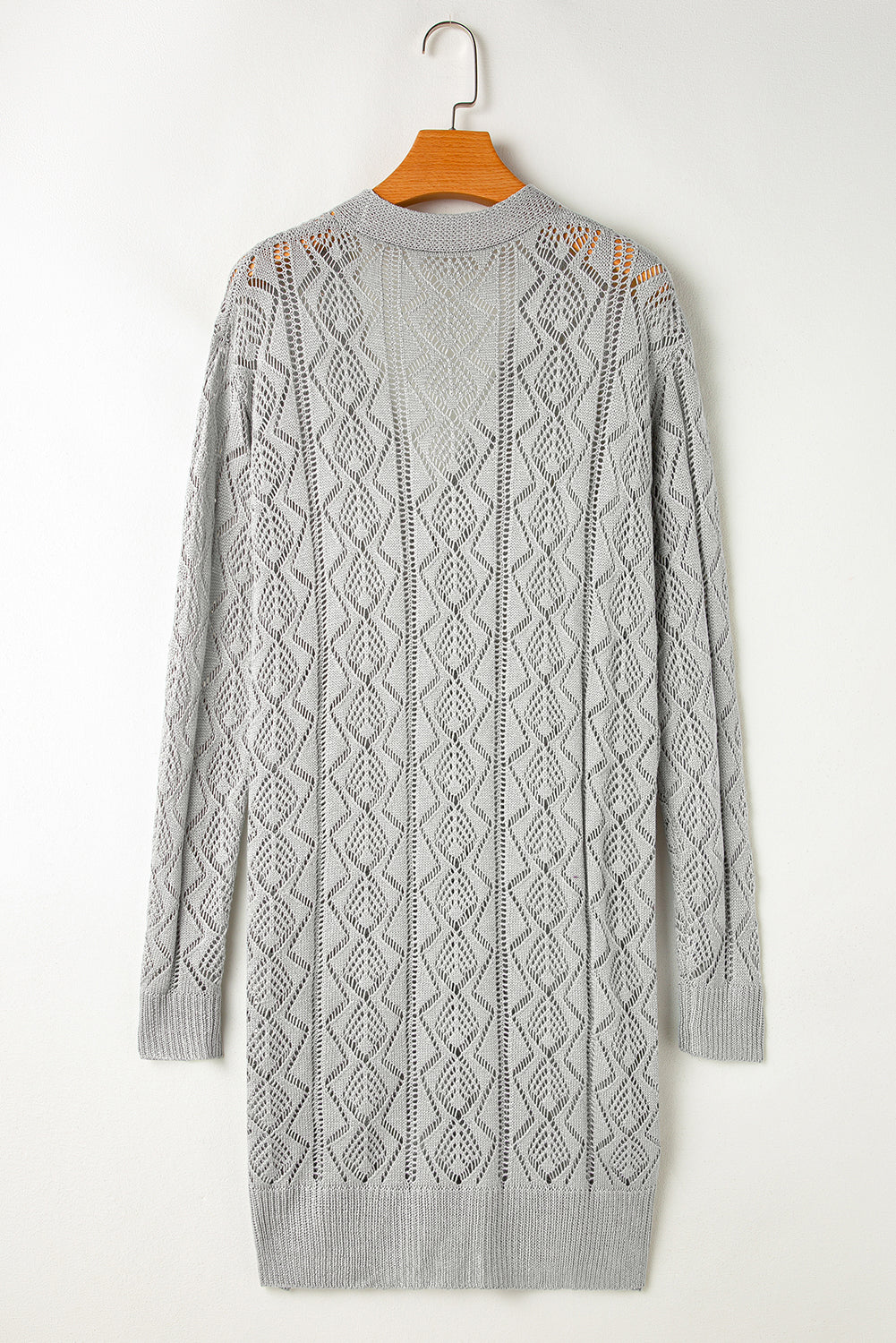 Gray Hollow Out Buttons Front Long Cardigan Cardigans JT's Designer Fashion