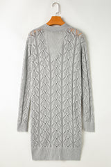Gray Hollow Out Buttons Front Long Cardigan Cardigans JT's Designer Fashion