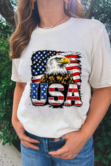 White USA Flag Eagle Graphic 4th July T Shirt Graphic Tees JT's Designer Fashion