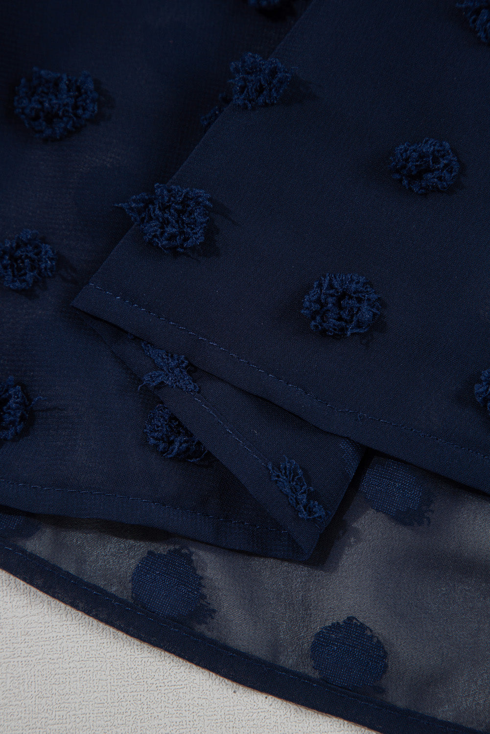 Navy Blue Dotty Textured Notched Neck Plus Ruffled Dress Plus Size Mini Dresses JT's Designer Fashion
