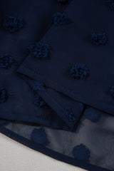 Navy Blue Dotty Textured Notched Neck Plus Ruffled Dress Plus Size Mini Dresses JT's Designer Fashion
