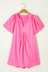 Bonbon Split V Neck Short Flutter Sleeve Pleated Shift Dress Mini Dresses JT's Designer Fashion