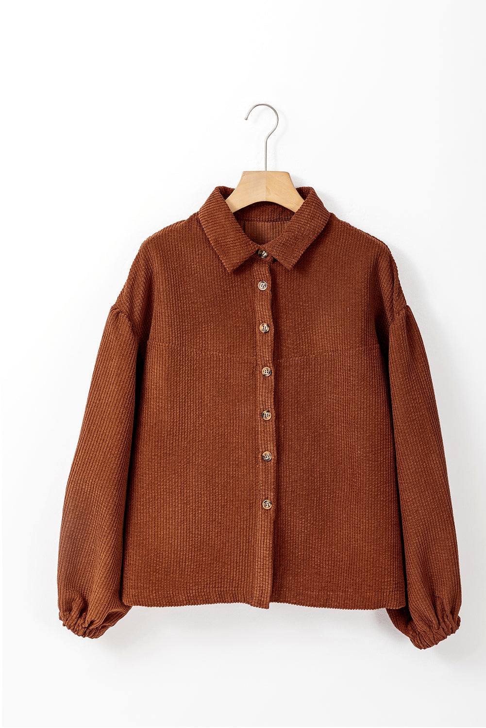 Coffee Textured Corduroy Puff Sleeve Shacket Jackets JT's Designer Fashion