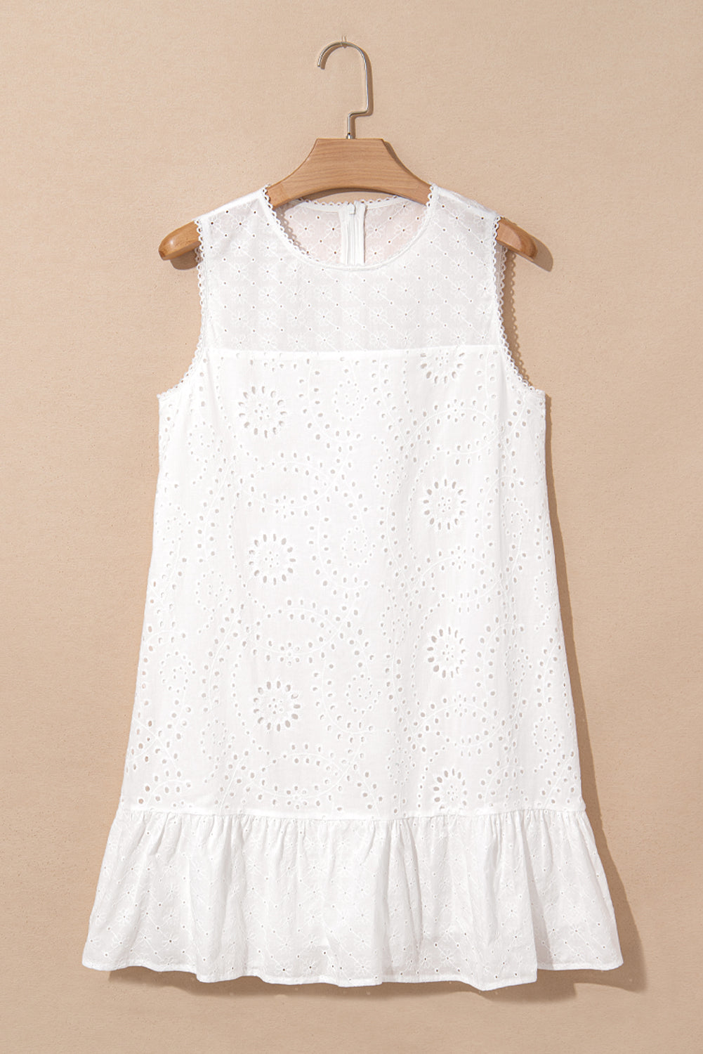 White Floral Eyelet Embroidered Sleeveless Shift Dress Mini Dresses JT's Designer Fashion