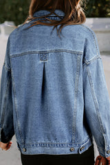 Light Blue Washed Oversize Pocketed Denim Jacket Denim Jackets JT's Designer Fashion