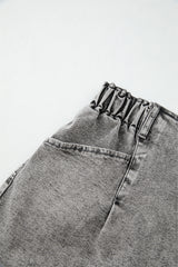 Gray Zipped Light Wash Cuffed Edge Denim Shorts Denim Shorts JT's Designer Fashion