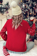 Racing Red Merry Graphic Sequin Sleeve Turtleneck Sweater Sweaters JT's Designer Fashion
