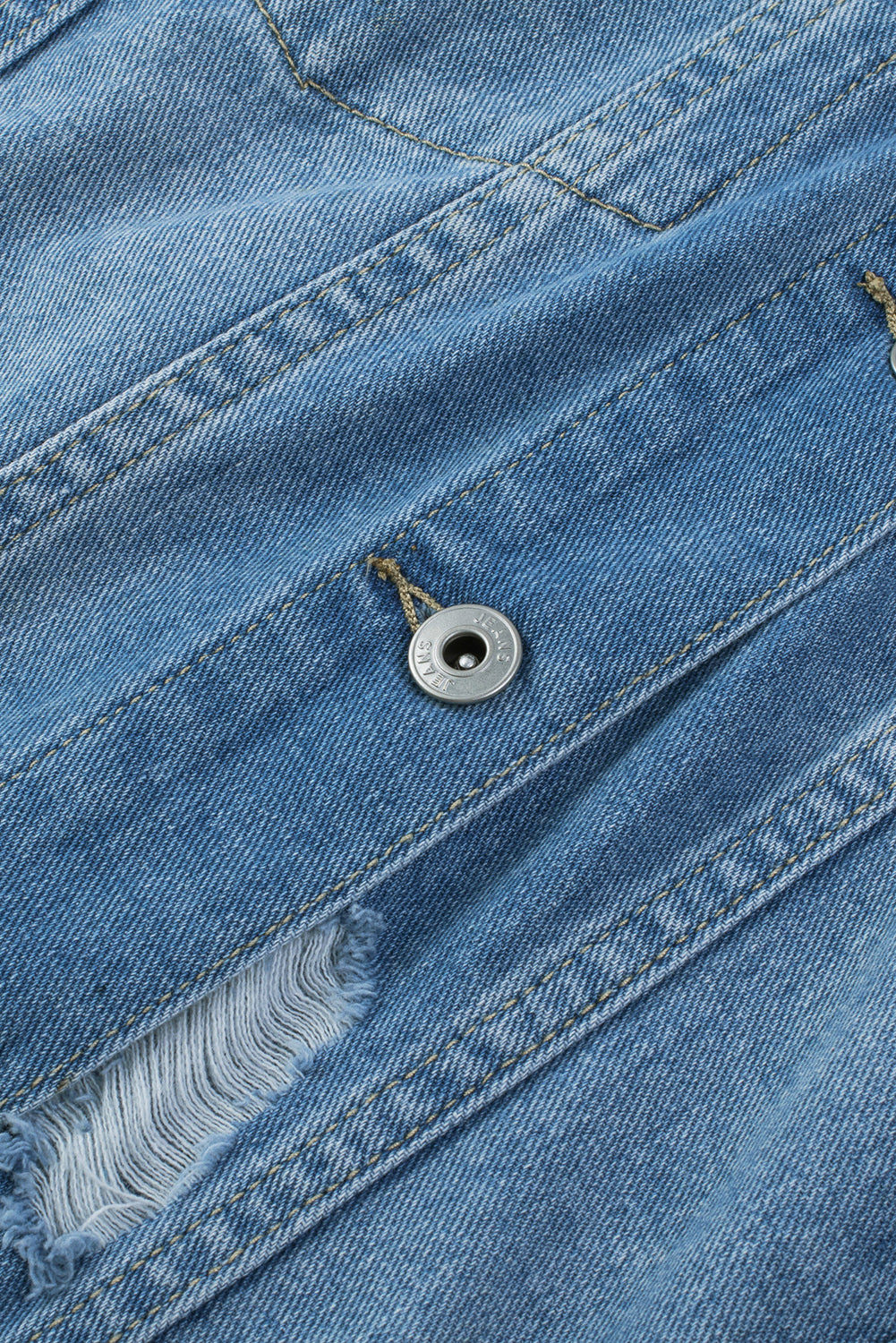 Sky Blue Distressed Contrast Hooded Denim Jacket with Pockets Denim Jackets JT's Designer Fashion