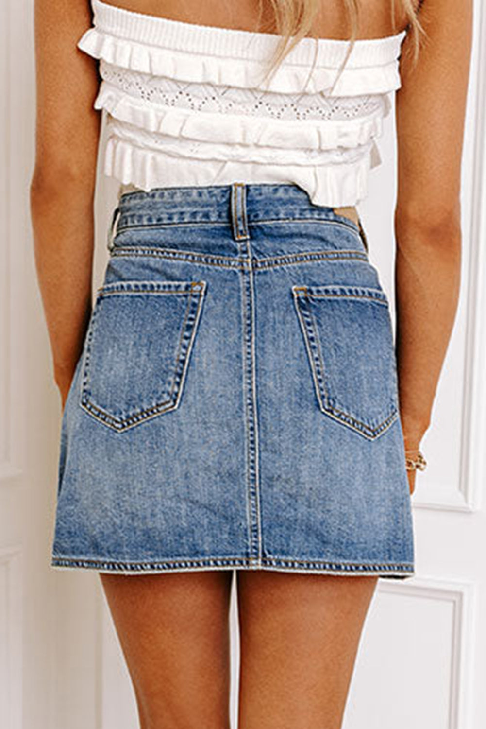Ashleigh Blue Wrapped Crossed Waist Denim Mini Skirt Bottoms JT's Designer Fashion