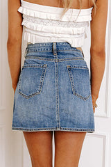 Ashleigh Blue Wrapped Crossed Waist Denim Mini Skirt Bottoms JT's Designer Fashion