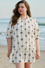 Apricot Bow Printed Puff Sleeve Ruffled Plus Size Mini Dress Plus Size Mini Dresses JT's Designer Fashion